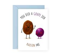 Carte de vœux pour papa - « You Did a Grape Job Raisin Me » - Jolie carte de jeu de mots pour papa, beau-père, papa, pop, vieil homme, lui, hommes de la part de son fils ou de sa fille - Livré avec