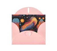 Carte de vœux rose avec enveloppes - Cartes vierges imprimées planètes colorées pour anniversaire, mariage, encouragement, occasions bénies