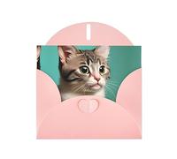 Carte de vœux rose avec enveloppes - Un chat curieux imprimé parfait pour un anniversaire, un mariage, la Saint-Valentin et plus encore - Cartes vierges