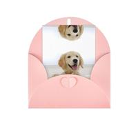 Carte de vœux rose élégante avec enveloppe assortie - Imprimé chiots golden retriever vierge pour anniversaire, Saint-Valentin, mariage