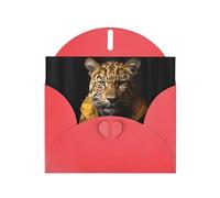 Carte de vœux rouge à carreaux vierges et perle magnifique bloc de notes vierge VVXBHGR Léopard dans une veste en cuir Motif