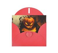 Carte de vœux rouge à carreaux vierges et perle magnifique bloc de notes vierge VVXBHGR Motif citrouille monstre dans le feu