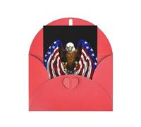 Carte de vœux rouge avec enveloppe assortie - Drapeau des États-Unis - Imprimé aigle patriotique vierge - Cartes humoristiques en papier nacré