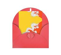 Carte de vœux rouge avec enveloppe assortie - Drapeau du Royaume du Bhoutan - Motif vierge béni - Cartes humoristiques en papier nacré