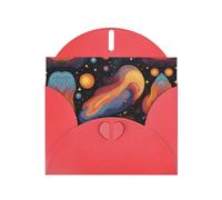 Carte de vœux rouge avec enveloppes - Cartes vierges imprimées planètes colorées pour anniversaire, mariage, encouragement, occasions bénies