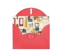 Carte de vœux rouge avec enveloppes - Impression moderne du milieu du siècle parfaite pour un anniversaire, un mariage, la Saint-Valentin et plus encore - Cartes vierges