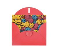 Carte de vœux rouge avec enveloppes - Symbole souriant heureux imprimé cartes vierges pour anniversaire, mariage, encouragement, occasions bénies