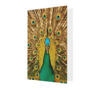 Carte de vœux rouge élégante - The Peacock opens its screen Print Blank Blessed Gold Seals Card for Birthday Wedding Valentine's Day