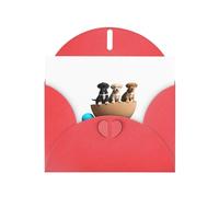 Carte de vœux rouge YYHWHJDE avec trois chiots sur une balle d'équilibre, parfaite pour la Saint-Valentin, un anniversaire de mariage et des invitations de fête