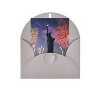 Carte de vœux saisonnière avec drapeau Statue de la Liberté avec enveloppe grise pour toutes les occasions Thanksgiving, Noël, anniversaire, mariage, fiançailles, cartes de notes