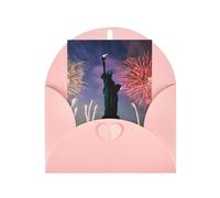 Carte de vœux saisonnière avec drapeau Statue de la Liberté avec enveloppe rose pour toutes les occasions Thanksgiving, Noël, anniversaire, mariage, fiançailles, cartes de notes