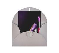 Carte de vœux saisonnière élégante violette à talons hauts avec rouge à lèvres avec enveloppe grise pour toutes les occasions Thanksgiving, Noël, anniversaire, mariage, fiançailles