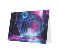 Carte de vœux science-fiction avec motif espace vert foncé (avec enveloppe) | 15,2 x 10,2 cm - Parfait pour Thanksgiving, anniversaires, mariages, fêtes de vacances