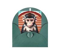 Carte de vœux The Silent Monkey, 10,2 x 15,2 cm, enveloppe en forme de cœur, convient pour toutes les occasions.
