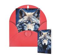 Carte de vœux « Thinking of You » avec enveloppes - Tête de loup sur fond bleu - Cartes vierges pour toutes les occasions - Carte d'anniversaire de remerciement pour invitations de mariage