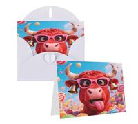 Carte de vœux vierge avec enveloppes - Motif tête de vache rouge - Cartes de remerciement, cartes de notes, cartes pour toutes les occasions - Pour Noël, vacances, anniversaire, remise de diplôme
