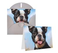 Carte de vœux vierge de 10,2 x 15,2 cm avec enveloppes, jolie carte de remerciement Boston Terrier, cartes de notes, cartes grises pour toutes les occasions pour Noël, vacances, anniversaire, remise