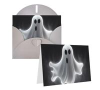 Carte de vœux vierge de 10,2 x 15,2 cm avec enveloppes, noir et fantôme d'Halloween, cartes de remerciement, cartes de notes, cartes grises pour toutes les occasions pour Noël, vacances, anniversaire