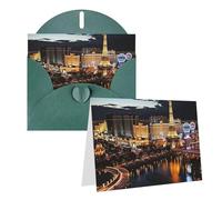 Carte de vœux vierge de 10,2 x 15,2 cm avec enveloppes, vue nocturne de Las Vegas, cartes de remerciement, cartes de notes, cartes de notes, cartes pour toutes les occasions pour Noël, vacances