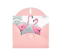 Carte de vœux vierge en papier nacré avec motif flamant rose - Avec enveloppe rose
