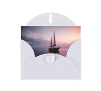 Carte de vœux vierge en papier nacré Motif voilier au coucher du soleil Convient pour anniversaire, fête de mariage, invitation avec enveloppe blanche