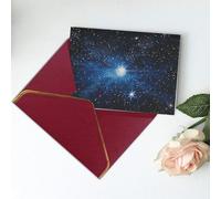 Carte de vœux vierge imprimée avec étoiles brillantes bleues - Carte de remerciement, carte d'invitation, festival, cartes de vœux et toutes les occasions - Rouge foncé