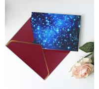 Carte de vœux vierge imprimée avec étoiles brillantes bleues - Carte de remerciement, carte d'invitation, festival, cartes de vœux et toutes les occasions - Rouge foncé