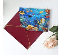 Carte de vœux vierge imprimée avec poissons tropicaux, corail, monde sous-marin, carte de vœux, carte de remerciement, carte d'invitation, festival, cartes de vœux et toutes les occasions, rouge foncé