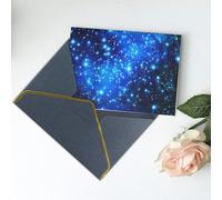 Carte de vœux vierge imprimée étoiles bleues brillantes - Carte de remerciement, carte d'invitation pour festival, cartes de vœux et toutes les occasions - Noir