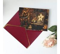 Carte de vœux vierge imprimée « Merry Christmas and Happy New Year » - Carte de remerciement, carte d'invitation pour fête, festival, cartes de vœux et toutes les occasions - Rouge foncé