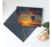 Carte de vœux vierge imprimée montgolfière et coucher de soleil - Carte de remerciement, carte d'invitation pour fête, festival et toutes les occasions - Noir