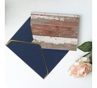 Carte de vœux vierge rustique avec imprimé bois de grange ancienne, carte de remerciement, carte d'invitation, festival, cartes de vœux et toutes les occasions Bleu