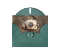 Carte de vœux vierge vert foncé et perle magnifique bloc de notes vierge VVXBHGR Robot écoutant de la musique Motif