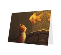 Carte de vœux vierge vert foncé et perle magnifique bloc de notes vierges VVXBHGR Motif chaton qui regarde les poissons