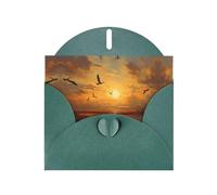 Carte de vœux vierge vert foncé et perle magnifique bloc de notes vierges VVXBHGR Oiseaux migrateurs avant le coucher du soleil Motif