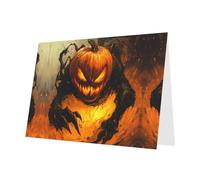 Carte de vœux vierge vert foncé et perle VVXBHGR Motif monstre citrouille dans le feu