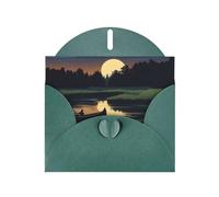 Carte de vœux WHJSHOP au clair de lune avec imprimé rivière canoë - Papier nacré haut de gamme avec effet nacré double face Vert foncé
