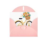 Carte de vœux WHJSHOP avec imprimé vélo et fleurs - Papier nacré double face haut de gamme - Effet perle - Enveloppe en papier perlé