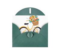 Carte de vœux WHJSHOP avec imprimé vélo plein de fleurs Vert foncé - Papier nacré haut de gamme double face effet perlé avec boucle d'amour et enveloppe en papier nacré
