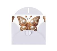 Carte de vœux WHJSHOP blanche avec broche papillon - Papier nacré double face haut de gamme avec boucle d'amour et enveloppe en papier nacré