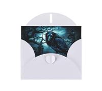 Carte de vœux WHJSHOP blanche avec imprimé corbeau bleu noir - Papier nacré double face avec boucle d'amour et enveloppe en papier nacré