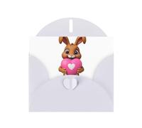 Carte de vœux WHJSHOP blanche avec imprimé lapin marron - Papier nacré double face haut de gamme avec boucle d'amour et enveloppe en papier nacré