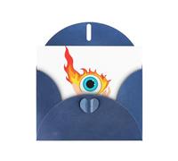 Carte de vœux WHJSHOP bleue avec globe oculaire brûlant sur la paume - Papier nacré haut de gamme double face effet perlé avec boucle d'amour et enveloppe en papier nacré