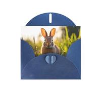 Carte de vœux WHJSHOP bleue avec imprimé lapin dans l'herbe - Papier nacré double face haut de gamme avec boucle d'amour et enveloppe en papier nacré