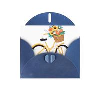 Carte de vœux WHJSHOP bleue avec imprimé vélo plein de fleurs - Papier nacré haut de gamme double face effet perlé avec boucle d'amour et enveloppe en papier nacré