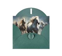 Carte de vœux WHJSHOP Horses running wild in the river - Papier nacré haut de gamme double face avec boucle d'amour et enveloppe en papier nacré Vert foncé