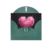 Carte de vœux WHJSHOP vert foncé avec cœurs rouges et paillettes roses - Papier nacré haut de gamme double face effet perlé avec boucle d'amour et enveloppe en papier nacré