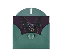 Carte de vœux WHJSHOP vert foncé avec impression chauve-souris fantôme noir - Papier nacré haut de gamme double face effet perlé avec boucle d'amour et enveloppe en papier perlé