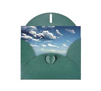 Carte de vœux WHJSHOP vert foncé avec impression ciel bleu et nuages blancs - Papier nacré haut de gamme double face effet perlé avec boucle d'amour et enveloppe en papier nacré