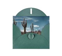 Carte de vœux WHJSHOP vert foncé avec impression de cactus - Papier nacré double face haut de gamme avec boucle d'amour et enveloppe en papier nacré